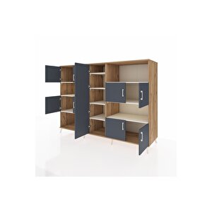 Kronos Dolap 10 Raflı 9 Kapaklı 220x59x163 Çam-antrasit/aytaşı