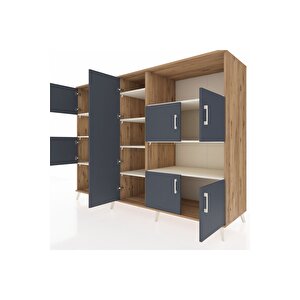 Kronos Dolap 10 Raflı 9 Kapaklı 220x59x163 Çam-antrasit/aytaşı