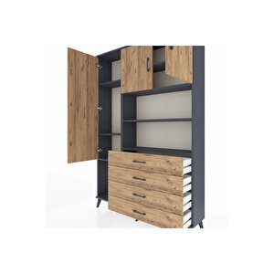 Arges Gardrop 7 Raflı 4 Çekmeceli 3 Kapaklı 132x30x195 Antrasit-çam