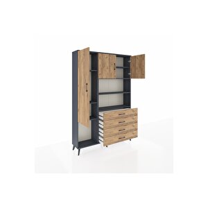 Arges Gardrop 7 Raflı 4 Çekmeceli 3 Kapaklı 132x30x195 Antrasit-çam