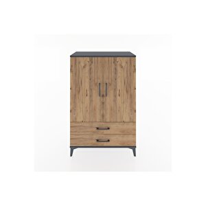 Hyperion Dolap Tek Raflı 2 Çekmeceli Tek Askılı 88x44x134 Antrasit-çam