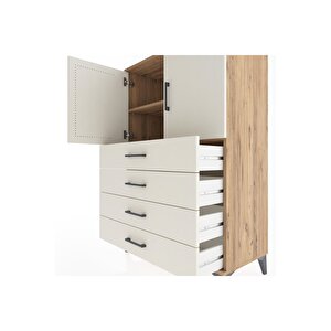 Hyperion Dolap 2 Raflı 4 Çekmeceli 2 Kapaklı 88x44x134 Çam-aytaşı