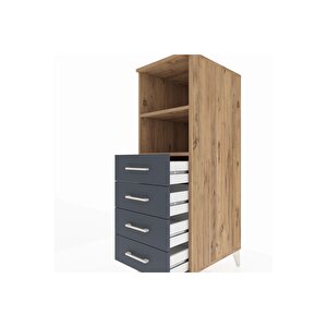Kronos Dolap 2 Raflı 4 Çekmeceli 44x59x134 Çam-antrasit