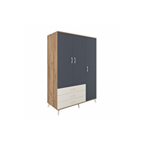 Kronos Dolap 6 Raflı 3 Çekmeceli Tek Askılı 132x59x195 Çam-antrasit/aytaşı