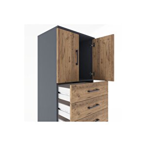 Hyperion Dolap Tek Raflı 7 Çekmeceli 2 Kapaklı 60x44x182 Antrasit-çam