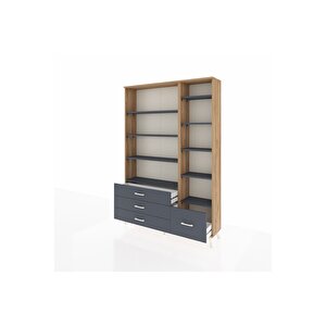 Arges Gardrop 9 Raflı 4 Çekmeceli  132x30x195 Çam-antrasit