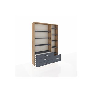 Arges Gardrop 9 Raflı 4 Çekmeceli  132x30x195 Çam-antrasit