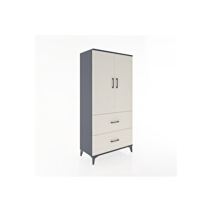Hyperion Dolap 3 Raflı 2 Çekmeceli 2 Kapaklı 88x44x182 Antrasit-aytaşı