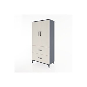 Hyperion Dolap 3 Raflı 2 Çekmeceli 2 Kapaklı 88x44x182 Antrasit-aytaşı