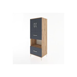 Hyperion Dolap 3 Raflı 2 Çekmeceli 2 Kapaklı 60x44x163 Çam-antrasit
