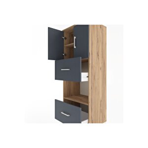 Hyperion Dolap 3 Raflı 2 Çekmeceli 2 Kapaklı 60x44x163 Çam-antrasit