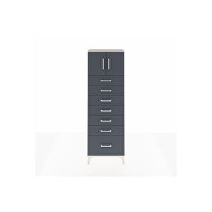 Arges Dolap Tek Raflı 7 Çekmeceli 2 Kapaklı 60x30x182 Aytaşı-antrasit