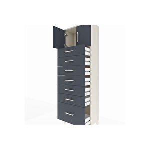 Arges Dolap Tek Raflı 7 Çekmeceli 2 Kapaklı 60x30x182 Aytaşı-antrasit