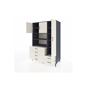 Kronos Dolap 9 Raflı 6 Çekmeceli 3 Kapaklı 132x59x195 Antrasit-aytaşı/aytaşı