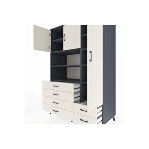 Kronos Dolap 9 Raflı 6 Çekmeceli 3 Kapaklı 132x59x195 Antrasit-aytaşı/aytaşı