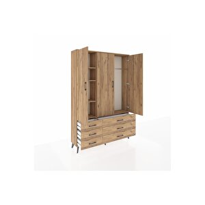 Arges Gardrop 5 Raflı 6 Çekmeceli Tek Askılı 132x30x195 Çam-çam