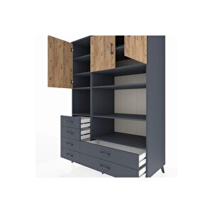 Kronos Dolap 9 Raflı 6 Çekmeceli 3 Kapaklı 132x59x195 Antrasit-çam/antrasit