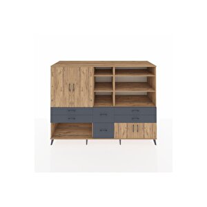 Kronos Dolap 10 Raflı 6 Çekmeceli 4 Kapaklı 220x59x163 Çam-çam/antrasit