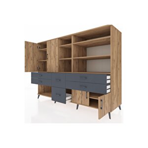 Kronos Dolap 10 Raflı 6 Çekmeceli 4 Kapaklı 220x59x163 Çam-çam/antrasit
