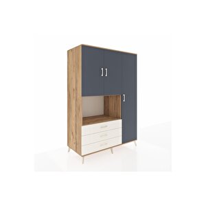 Kronos Dolap 7 Raflı 3 Çekmeceli 3 Kapaklı 132x59x195 Çam-antrasit/aytaşı