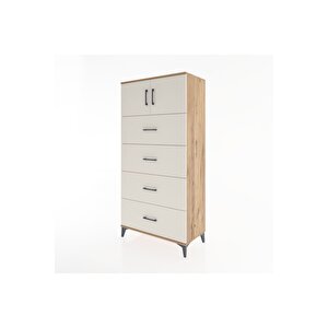 Hyperion Dolap Tek Raflı 4 Çekmeceli 2 Kapaklı 88x44x182 Çam-aytaşı