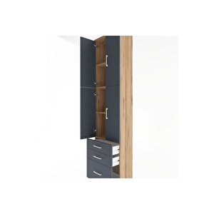 Arges Dolap 4 Raflı 3 Çekmeceli 4 Kapaklı 60x30x243 Çam-antrasit