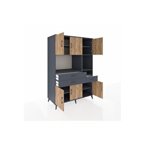 Kronos Dolap 9 Raflı 3 Çekmeceli 6 Kapaklı 132x59x195 Antrasit-çam/antrasit