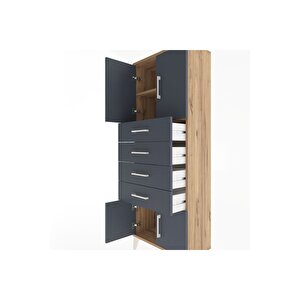 Arges Dolap 2 Raflı 4 Çekmeceli 4 Kapaklı 60x30x163 Çam-antrasit
