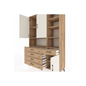 Hyperion Dolap 8 Raflı 5 Çekmeceli 3 Kapaklı 132x44x195 Çam-aytaşı/çam