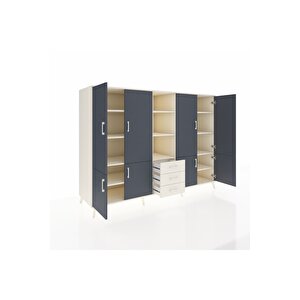 Kronos Dolap 11 Raflı 3 Çekmeceli 8 Kapaklı 220x59x163 Aytaşı-antrasit/aytaşı