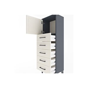 Arges Dolap Tek Raflı 5 Çekmeceli Tek Kapaklı 44x30x134 Antrasit-aytaşı