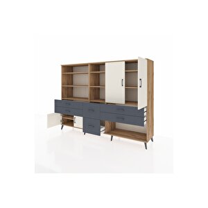 Hyperion Dolap 10 Raflı 6 Çekmeceli 4 Kapaklı 220x44x163 Çam-aytaşı/antrasit