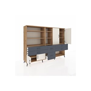 Hyperion Dolap 10 Raflı 6 Çekmeceli 4 Kapaklı 220x44x163 Çam-aytaşı/antrasit