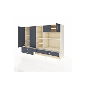 Kronos Dolap 12 Raflı 4 Çekmeceli 4 Kapaklı 220x59x163 Aytaşı-antrasit