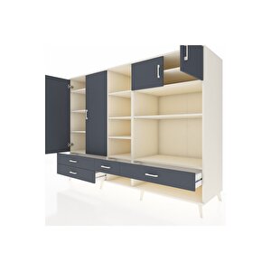 Kronos Dolap 12 Raflı 4 Çekmeceli 4 Kapaklı 220x59x163 Aytaşı-antrasit