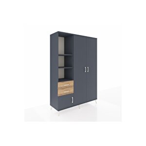 Hyperion Dolap 5 Raflı 2 Çekmeceli Tek Askılı 132x44x195 Antrasit-antrasit/çam