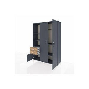 Hyperion Dolap 5 Raflı 2 Çekmeceli Tek Askılı 132x44x195 Antrasit-antrasit/çam