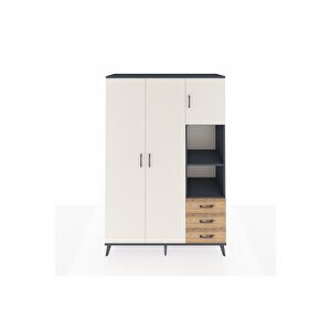 Hyperion Dolap 5 Raflı 3 Çekmeceli Tek Askılı 132x44x195 Antrasit-aytaşı/çam