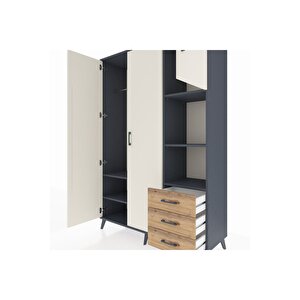 Hyperion Dolap 5 Raflı 3 Çekmeceli Tek Askılı 132x44x195 Antrasit-aytaşı/çam