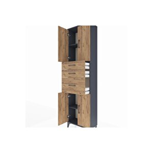 Arges Dolap 3 Raflı 3 Çekmeceli 4 Kapaklı 60x30x221 Antrasit-çam