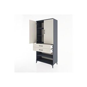 Hyperion Dolap 4 Raflı 2 Çekmeceli 2 Kapaklı 88x44x195 Antrasit-aytaşı