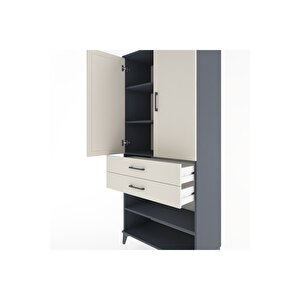 Hyperion Dolap 4 Raflı 2 Çekmeceli 2 Kapaklı 88x44x195 Antrasit-aytaşı