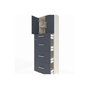 Arges Dolap 2 Raflı 4 Çekmeceli 2 Kapaklı 60x30x182 Aytaşı-antrasit