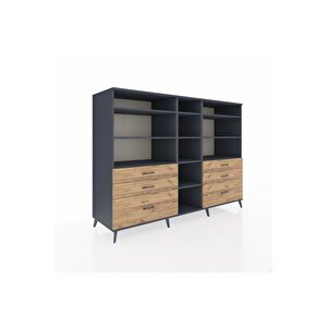 Kronos Dolap 10 Raflı 6 Çekmeceli  220x59x163 Antrasit-antrasit/çam