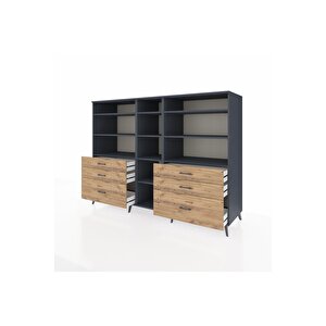 Kronos Dolap 10 Raflı 6 Çekmeceli  220x59x163 Antrasit-antrasit/çam