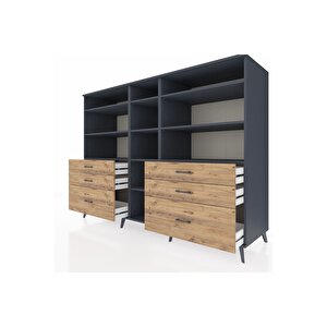 Kronos Dolap 10 Raflı 6 Çekmeceli  220x59x163 Antrasit-antrasit/çam