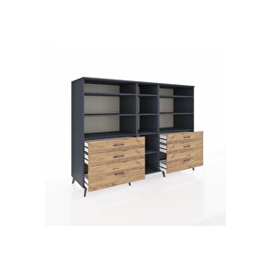 Kronos Dolap 10 Raflı 6 Çekmeceli  220x59x163 Antrasit-antrasit/çam