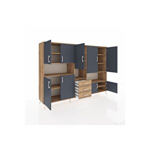 Hyperion Dolap 13 Raflı 3 Çekmeceli 9 Kapaklı 220x44x163 Çam-antrasit/çam