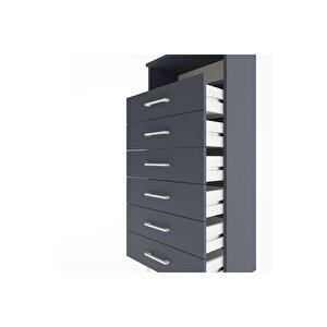 Arges Dolap Tek Raflı 6 Çekmeceli 60x30x134 Antrasit-antrasit