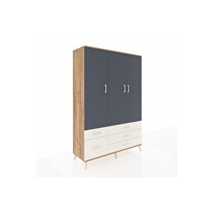 Hyperion Dolap 5 Raflı 5 Çekmeceli Tek Askılı 132x44x195 Çam-antrasit/aytaşı